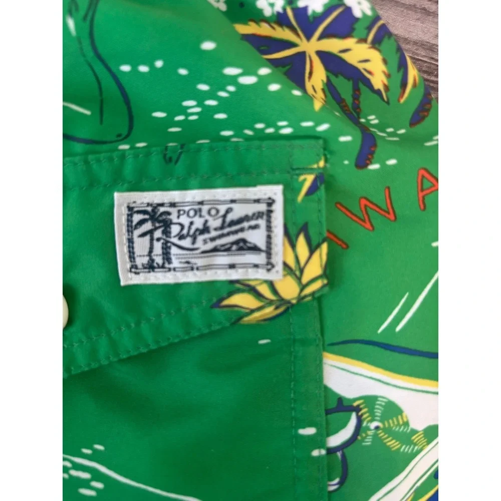 Polo Ralph Lauren Swim Shorts XL Green Hawaiian‎ Hula Tropical Trunks Beach Pool